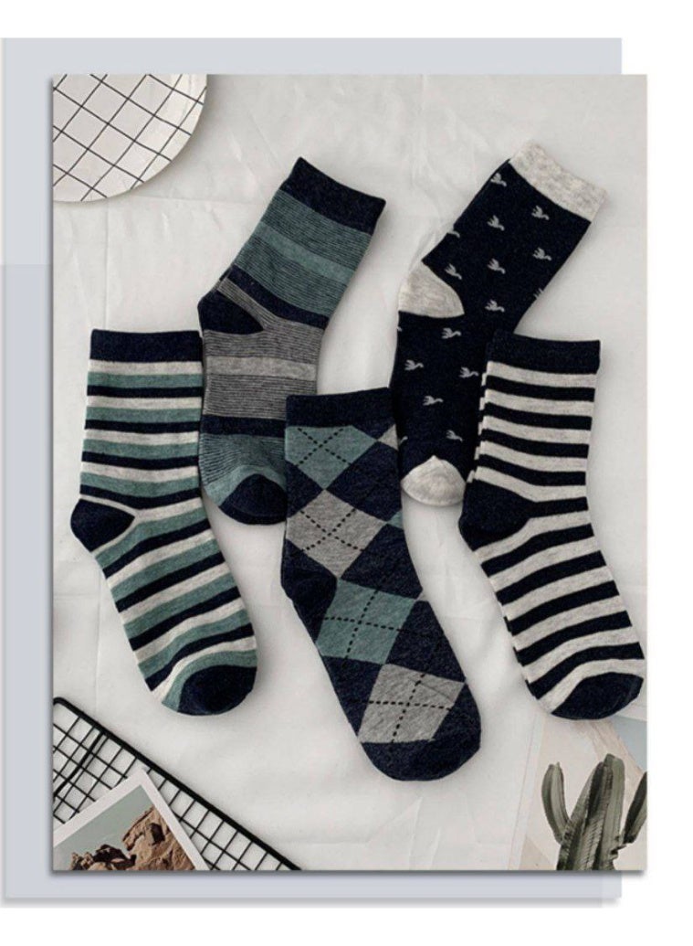 TRENDORA Men Crew Socks Classic Stripe – Cotton Blend Casual Socks Pack (5 + 1 Free Pair) Soft Breathable Everyday Socks - Image 2
