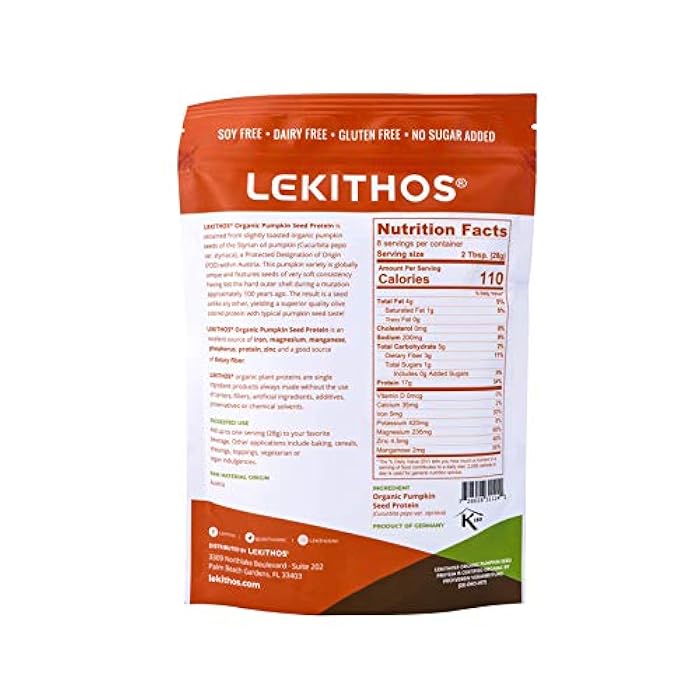 Lekithos Organic Pumpkin Seed Protein - 8 oz - 17g Protein - Certified USDA Organic, Non-GMO Project Verified, No Added Sugars - Promotes Muscle Recovery - Certified Vegan - Gluten Free - Image 2