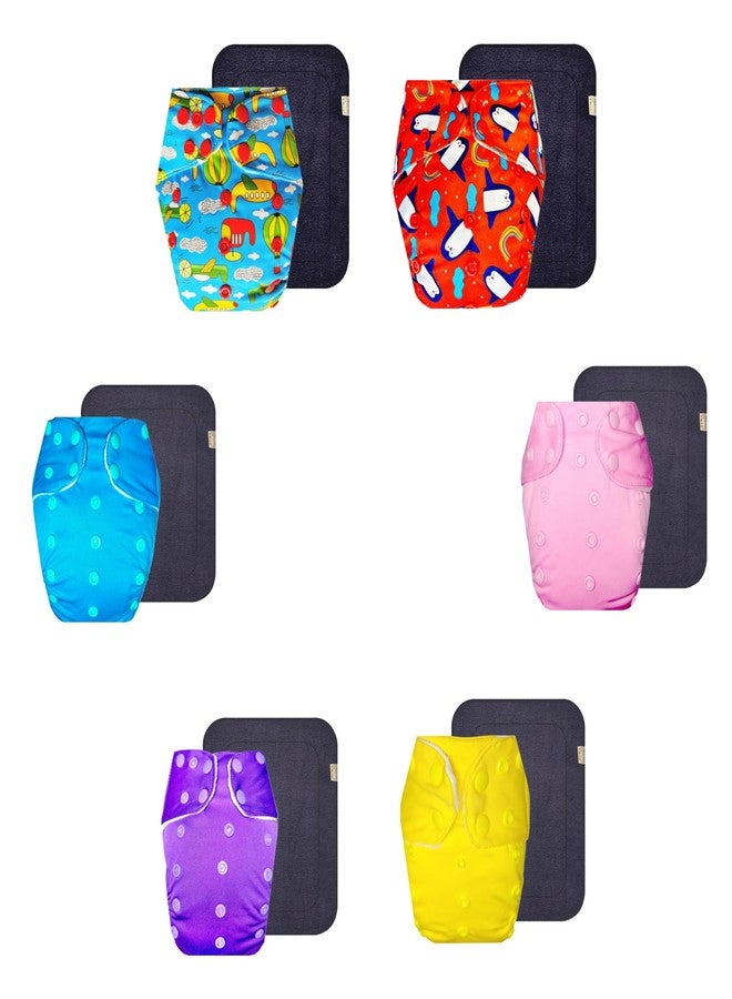 Dumbledo Premium Cloth Diaper with Gray Insert (Pack of 6) | Soft & Gentle | 6-Layer Absorbent Pad | Travel Friendly | Perfect for Indian Summers | 3 Months - 3 Years | Unisex Baby - Image 1