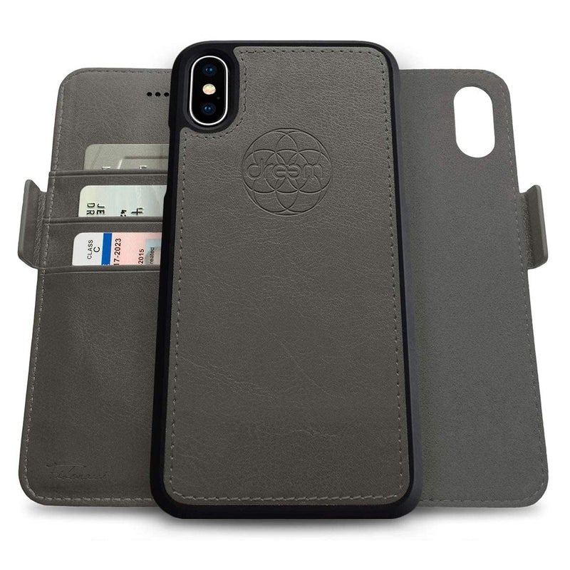 Dreem Dreem Fibonacci 2-in-1 Wallet Case for Apple iPhone X & Xs - Luxury Vegan Leather, Magnetic Detachable Shockproof Phone Case, RFID Card Protection, 2-Way Flip Stand - Black  - Image 1