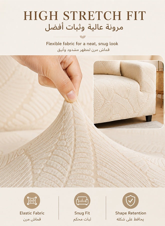 JieSuDa Jacquard Fleece 3 Seater Sofa Slipcover Full Coverage Stretch Couch Cover For 190-230 cm Sofa With 45x45 cm Matching Cushion Cover Beige - Image 5