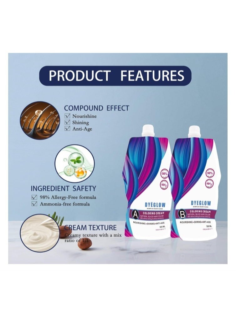 DYEGLOW Keratine Queen Dyeglow Natural Black Hair Coloring Cream (Ammonia-Free) – 500ml + 500ml - Image 4