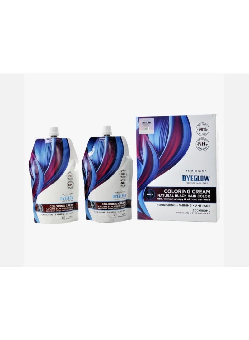 DYEGLOW Keratine Queen Dyeglow Natural Black Hair Coloring Cream (Ammonia-Free) – 500ml + 500ml - Image 2