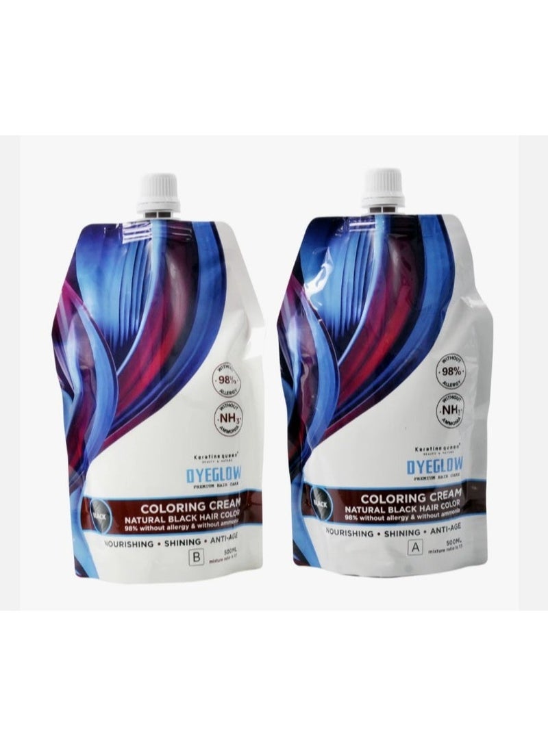 DYEGLOW Keratine Queen Dyeglow Natural Black Hair Coloring Cream (Ammonia-Free) – 500ml + 500ml - Image 3