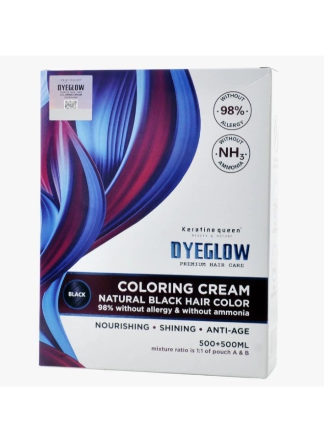 DYEGLOW Keratine Queen Dyeglow Natural Black Hair Coloring Cream (Ammonia-Free) – 500ml + 500ml - Image 1