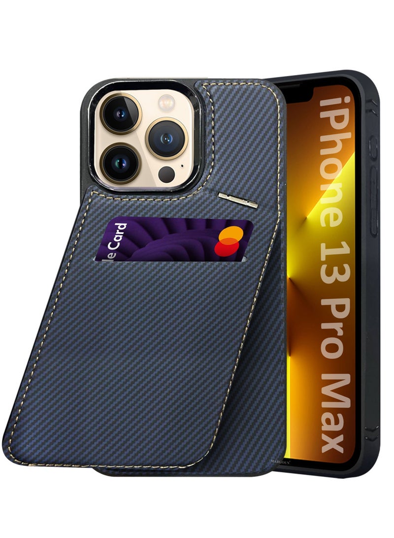 CATANES iPhone 13 Pro Max Case Cover Leather with Card Holder and Kickstand for Men Women Phone Case with Carbon Fiber Pattern  - Image 1