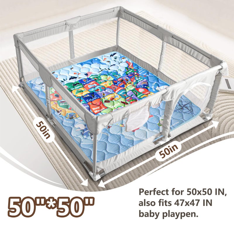 Beavtaens Baby Play Mat, 50x50 Playpen Mat with Super Soft Touch, Thick Activity Mat with Upgraded Anti-Slip Bottom, Machine Washable Crawling Mat for Floor & Picnic (Map) - Image 2
