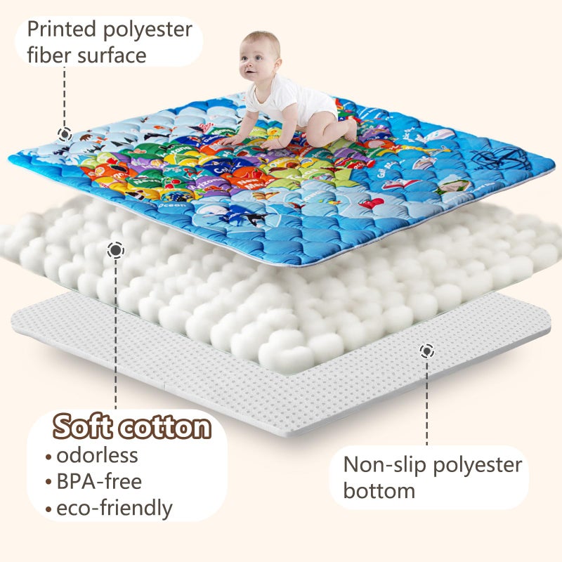 Beavtaens Baby Play Mat, 50x50 Playpen Mat with Super Soft Touch, Thick Activity Mat with Upgraded Anti-Slip Bottom, Machine Washable Crawling Mat for Floor & Picnic (Map) - Image 3