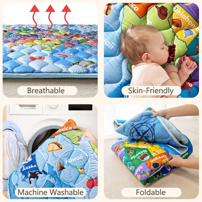 Beavtaens Baby Play Mat, 50x50 Playpen Mat with Super Soft Touch, Thick Activity Mat with Upgraded Anti-Slip Bottom, Machine Washable Crawling Mat for Floor & Picnic (Map) - Image 4