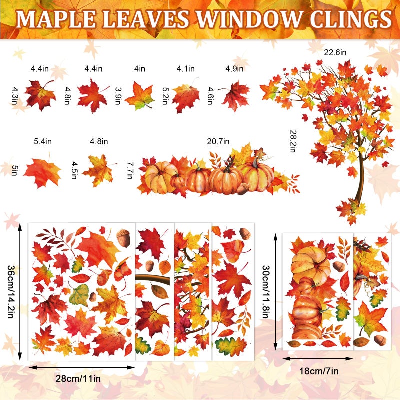وولاين Whaline 6 Sheets Fall Leaves Mosting Window Clings عيد الشكر ألوان مائية Maple Tree نافذة شارات أوراق ملونة ملصقات نافذة القرع لخريف الحصاد الإكسسوارات المنزلية لوازم الحفلة - Image 4