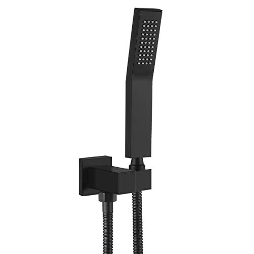 Heyalan SUS304 Stainless Steel Handheld Shower Wand High Pressure Luxury Shower Set High Flow Rectangle Hand Shower Spray with Wall Connector Holder and hose, Curved Style Matte Black - Image 1