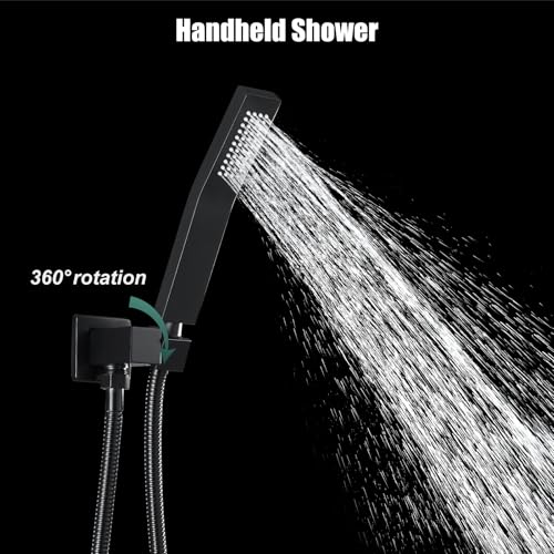 Heyalan SUS304 Stainless Steel Handheld Shower Wand High Pressure Luxury Shower Set High Flow Rectangle Hand Shower Spray with Wall Connector Holder and hose, Curved Style Matte Black - Image 5