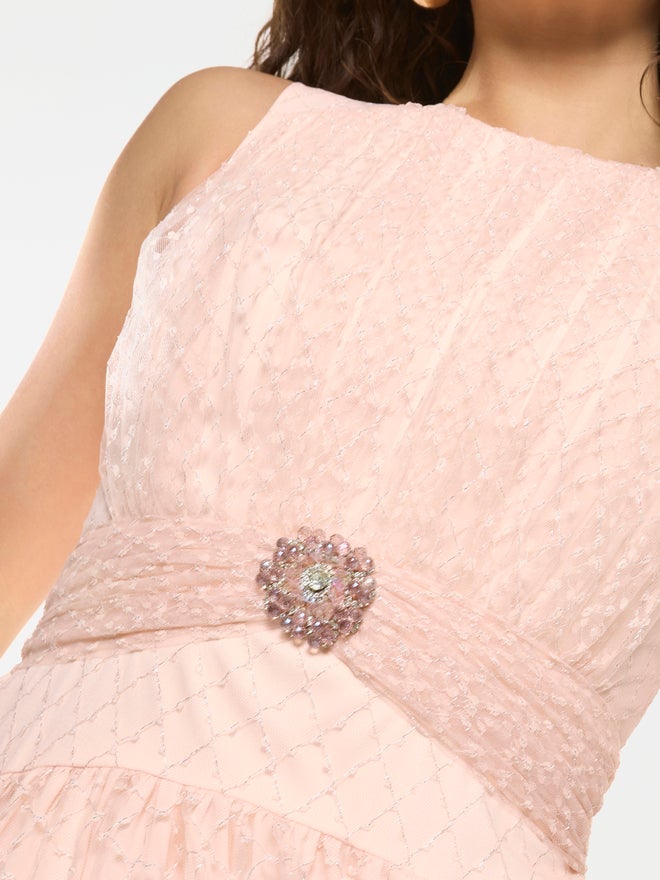 House of Moda Textured Mesh Overlay Gown Maxi Dress - Image 5