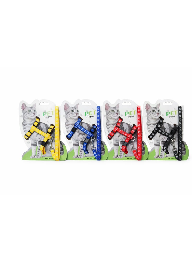 Cat Harness and Leash Set with Paw Print Pattern, Adjustable Pet Walking Harness