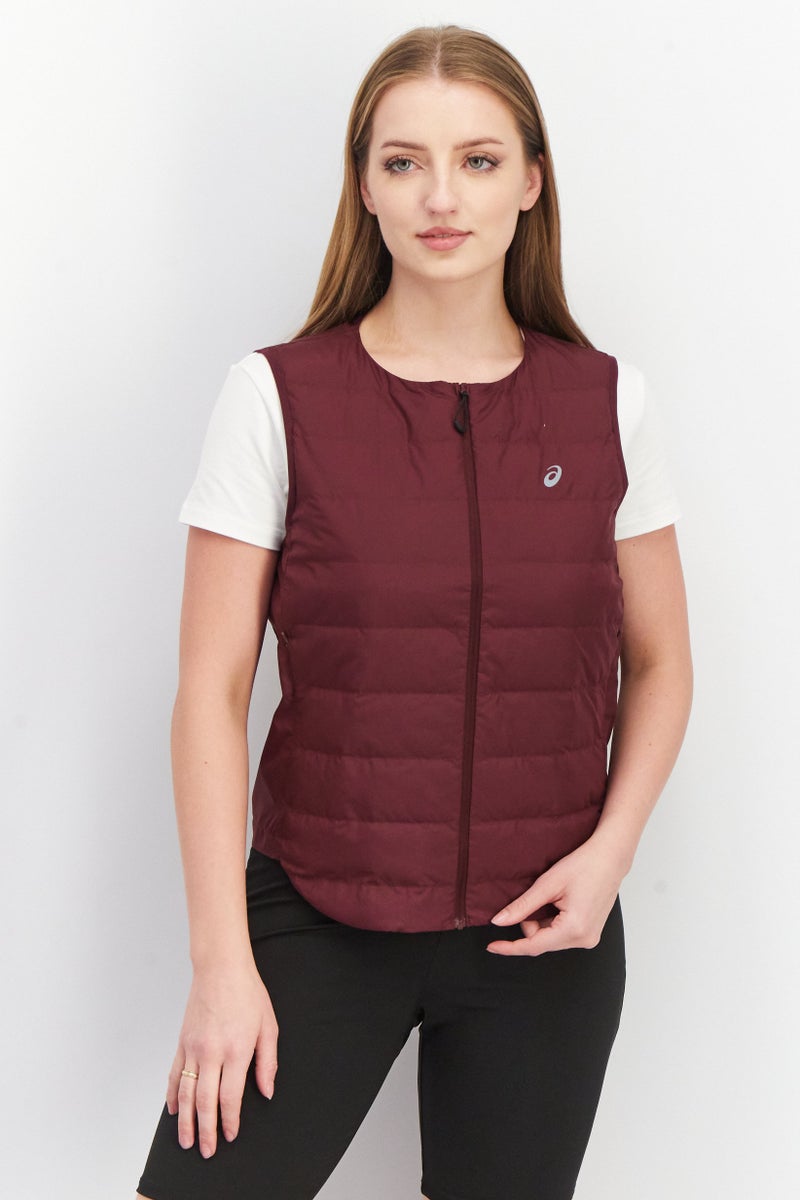 asics Women Sportswear Fit Sleeveless Running Padded Vest, Maroon - Image 1
