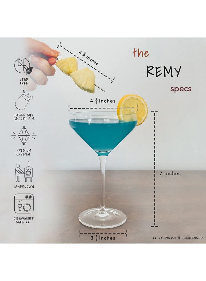 Mora PURE MORA The Remy Coupe - Set of 4, 8oz Handblown Premium Crystal Martini Glasses for Cocktail, Gin & Tonic, Cosmopolitan, Manhattan, Bar, Fancy Mixology, etc. Modern Angle Drinking Glassware  - Image 2