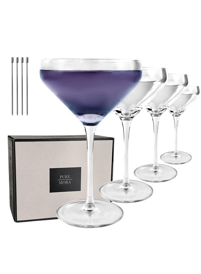 Mora PURE MORA The Remy Coupe - Set of 4, 8oz Handblown Premium Crystal Martini Glasses for Cocktail, Gin & Tonic, Cosmopolitan, Manhattan, Bar, Fancy Mixology, etc. Modern Angle Drinking Glassware  - Image 1
