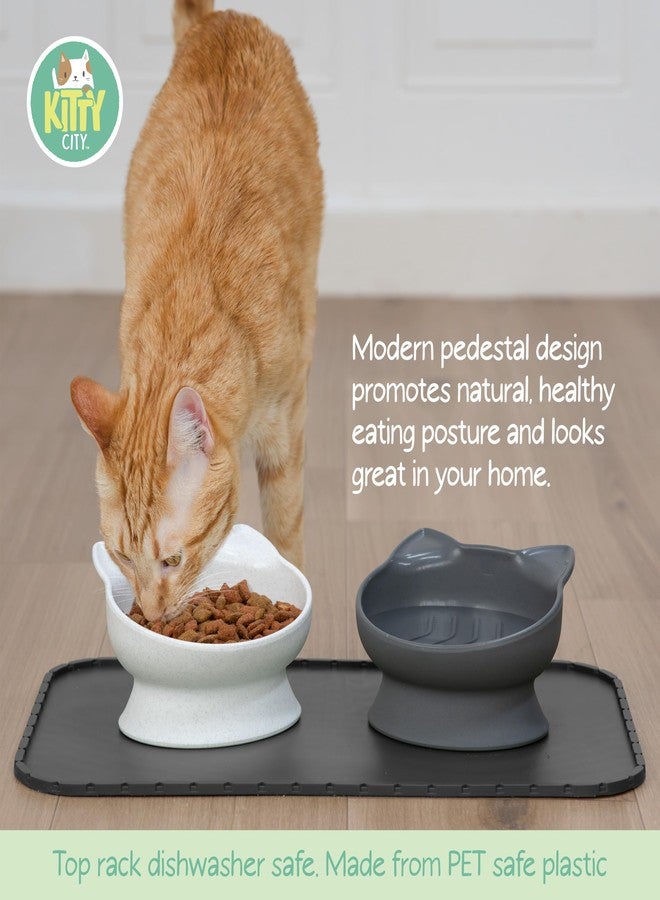 Kitty City Elevated Slow Feeder Cat Bowls (Set of 2), Whisker-Friendly Raised Cat Food Dishes with Ridges, Helps Reduce Fast Eating & Digestion Issues, Dishwasher Safe, 10.8 oz – White & Gray - Image 2
