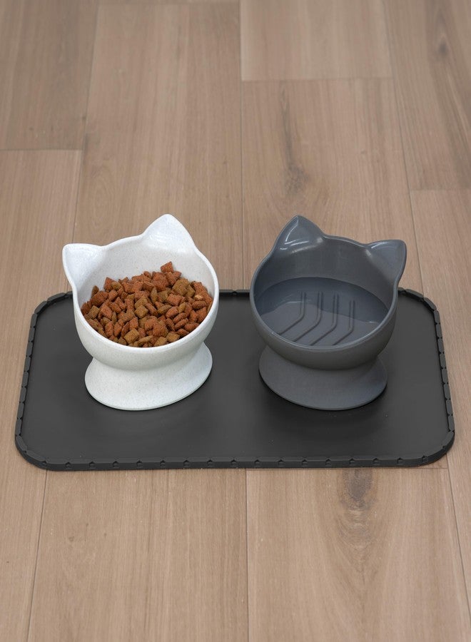 Kitty City Elevated Slow Feeder Cat Bowls (Set of 2), Whisker-Friendly Raised Cat Food Dishes with Ridges, Helps Reduce Fast Eating & Digestion Issues, Dishwasher Safe, 10.8 oz – White & Gray - Image 5