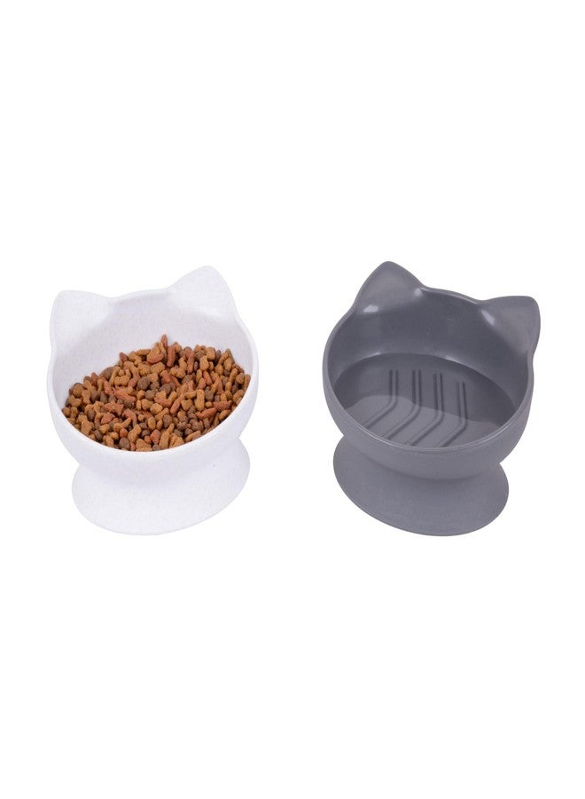 Kitty City Elevated Slow Feeder Cat Bowls (Set of 2), Whisker-Friendly Raised Cat Food Dishes with Ridges, Helps Reduce Fast Eating & Digestion Issues, Dishwasher Safe, 10.8 oz – White & Gray - Image 1