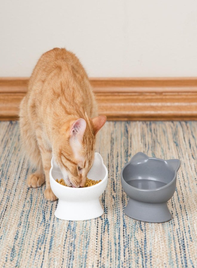Kitty City Elevated Slow Feeder Cat Bowls (Set of 2), Whisker-Friendly Raised Cat Food Dishes with Ridges, Helps Reduce Fast Eating & Digestion Issues, Dishwasher Safe, 10.8 oz – White & Gray - Image 3