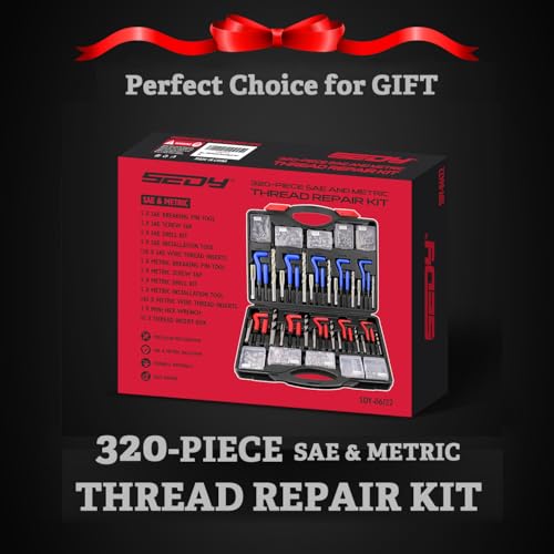 SEDY طقم أدوات إصلاح خيوط هليكويل: 320 قطعة مقياس متري SAE هليكويل لإعادة الخيوط، لقم حفر، شمعات إشعال، محرك سيارات، براغي، أدوات حفر، مُجدد خيوط عالمي. - Image 2