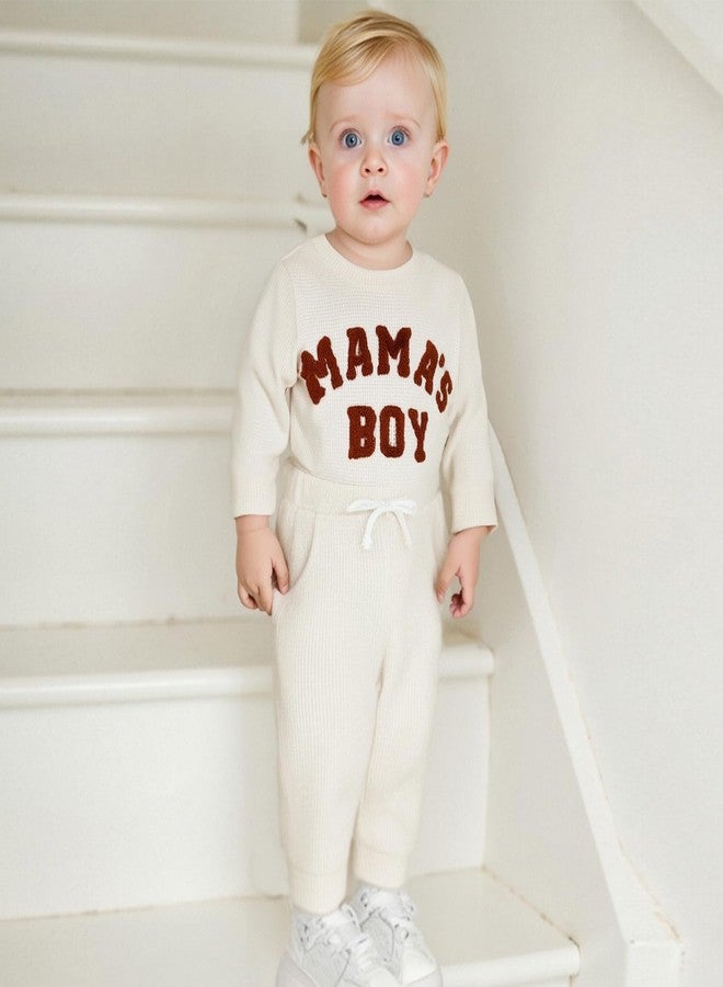 FOMOYUU Newborn Baby Boy Clothes Waffle Letter Embroider Long Sleeve Romper Pullover Tops and Pants Sets Fall Winter Outfits (Beige1, 0-3 Months) - Image 5