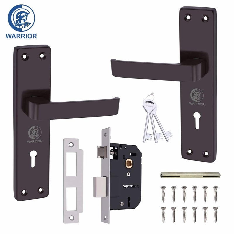 WARRIOR DURUS PC Quality Mortise Lock 7 Iron Powder Coated Mortise Door Lock Handle Set 6 Lever 65 mm Double Action Brass Latch Lock with 3 Keys Suitable for Bathroom Bedroom Living Room - Image 2