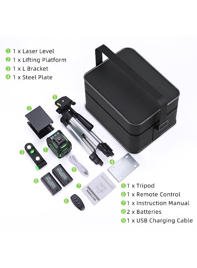 Kiboule 5-Line 360° Laser Level ,Self Leveling Laser Level with Pulse Mode, 3 Brightness Levels Rechargeable Li-ion Battery Green Line Laser Leveler Tool for DIY Indoor Project - Image 2