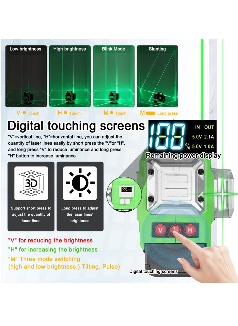Multifunctional 16 Lines Laser Level 3° Self-leveling Machine Rechargeable Lithium Battery Leveling Tool Omnidirectional Ground Wall Sticker Waterproof Home Improvement Tools Set