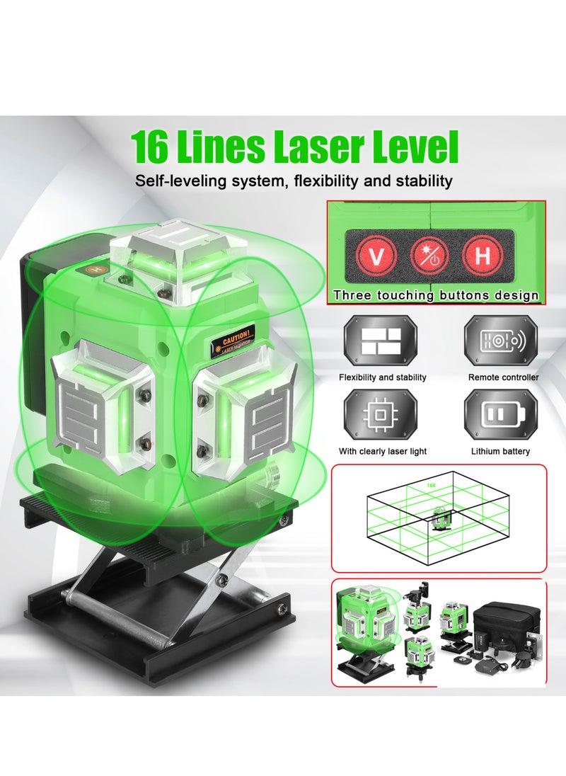Multifunctional 16 Lines Laser Level 3° Self-leveling Machine Rechargeable Lithium Battery Leveling Tool Omnidirectional Ground Wall Sticker Waterproof Home Improvement Tools Set