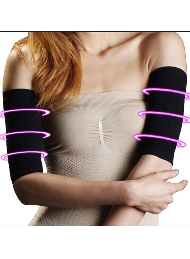 AROAQ Arm Slimming Shaper Wrap, Compression Slimming Arms Sleeves, Workout Cellulite Shaper Fat Burning Sleeves, Arm Compression Wrap Sleeve Suitable For Women Girls, (Black 1 Pair) - Image 5