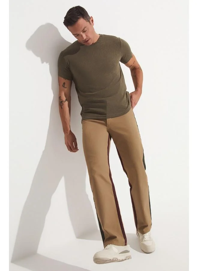 JUNE June Men Linen Looked Crew Neck T-Shirt Khaki