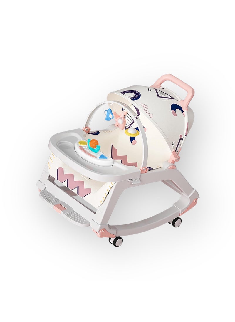 StarKids 5 in 1 Multifunctional Baby Rocking Walker Chair Early Education Music Artifact Baby Comfortable Chair with Feeding Bowl Baby Rocking Car Cradle Basket for Sleeping  - Image 1