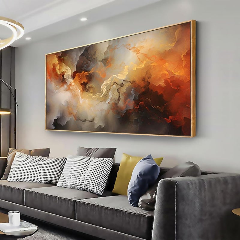 VHMING Abstract Wall Art Framed Ready to Hang Home Decor Orange White Artwork Wall Art Prints Canvas Painting Large Size for Living Room Bedroom Office Decoration 20x40