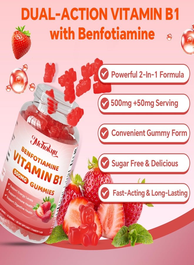 Mchokuu Vitamin B1 Gummies 500mg with Benfotiamine | High Potency Thiamine Supplement for Women & Men Energy Support | Sugar Free, Vegan, Non-GMO | Natural Strawberry Flavor, 120 Count - Image 4
