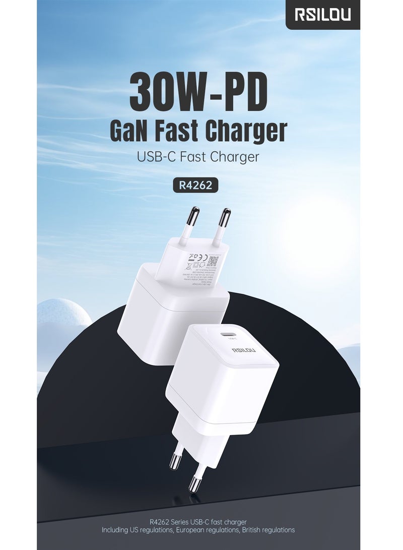 ارسيلو R4262-003 مجموعة شاحن 30 وات USB-C GaN شاحن فائق السرعة وكابل USB-C إلى USB-C 60 وات 100 سم، متين ومرن، شحن سريع وكابل بيانات، مضفر 1 متر، أسلاك نحاسية لنقل السرعة بمعدل 480 ميجابت في الثانية، خالٍ من التشابك ، أبيض - Image 4