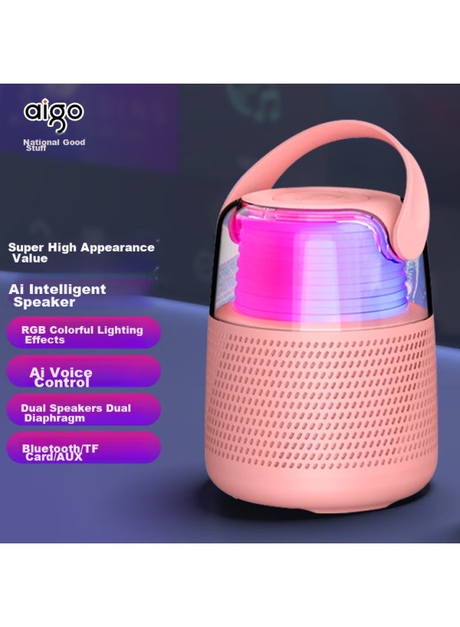Patriots Aigo T09 Bluetooth Speaker Ai Voice Smart Speaker, Outdoor Camping Portable Speaker, Wireless Computer Desktop Car Subwoofer, Light Pink - Image 1