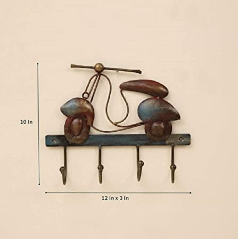 World Decor Brown Iron Scooter with 4 HooksMetal AbstractWall SculptureWall HangingWall Art Multicolor for Home DecorationLiving RoomOfficeCafeBedroom 12x3x10 Inches - Image 3