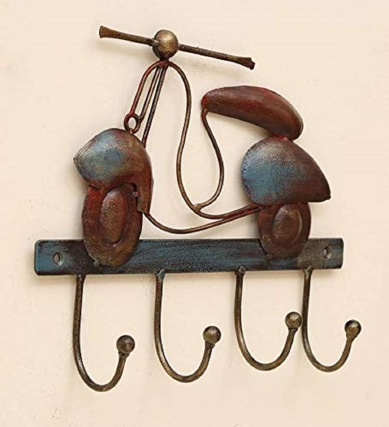 World Decor Brown Iron Scooter with 4 HooksMetal AbstractWall SculptureWall HangingWall Art Multicolor for Home DecorationLiving RoomOfficeCafeBedroom 12x3x10 Inches - Image 5