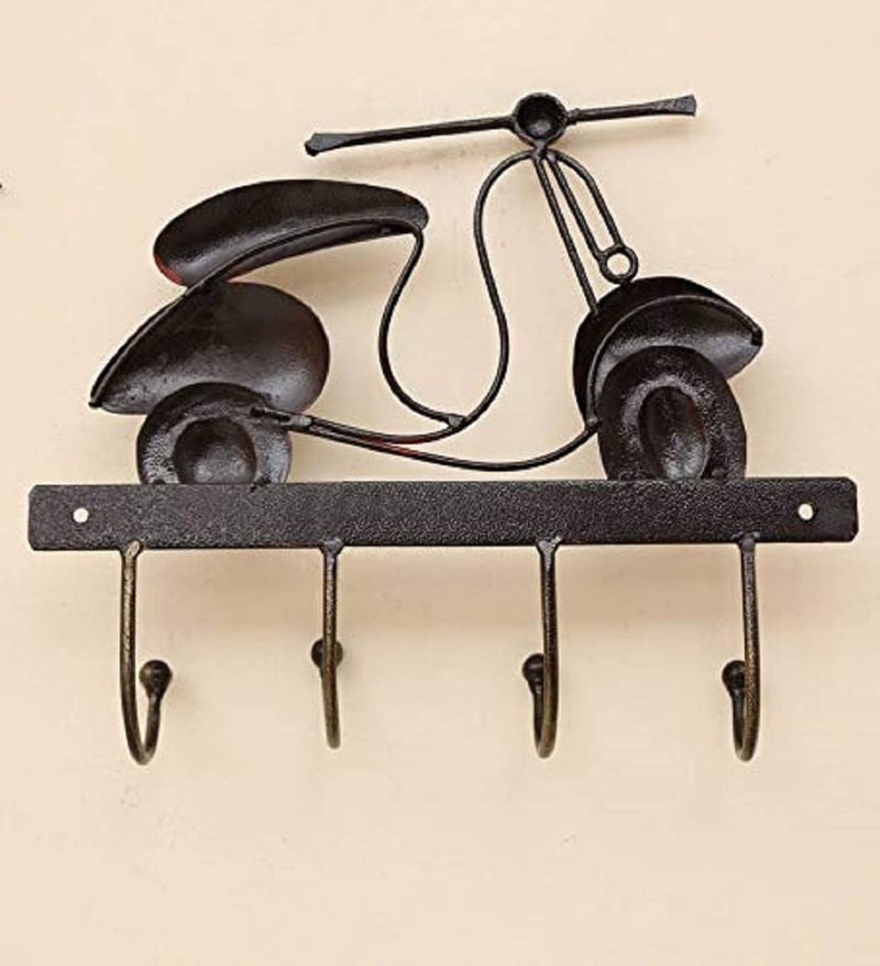 World Decor Brown Iron Scooter with 4 HooksMetal AbstractWall SculptureWall HangingWall Art Multicolor for Home DecorationLiving RoomOfficeCafeBedroom 12x3x10 Inches - Image 4
