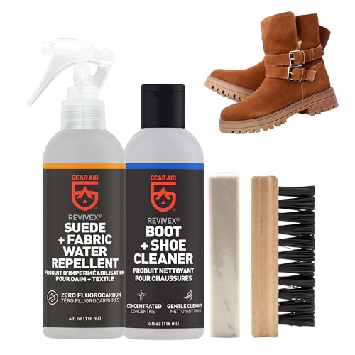 GEAR AID Revivex Suede Hiking and Work Boot Cleaner and Conditioning Kit Waterproof Breathable GoreTex Includes Soap Water Repellent Brush to Remove Dirt Eraser Reduces Scuffs 1 Pack