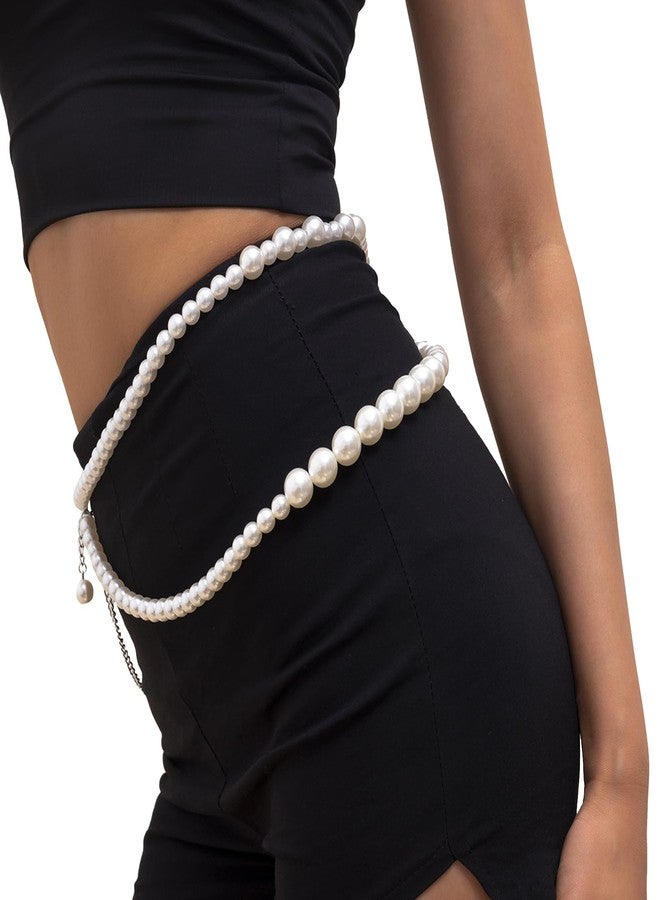WFik Sexy Double Layered Pearl Waist Chain Belt for Women Summer Bikini Beads Belly Body Chain Festival Rave Pearl Belly Belt Body Jewelry Accessories (White) - Image 4