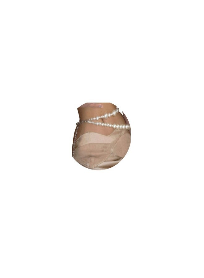 WFik Sexy Double Layered Pearl Waist Chain Belt for Women Summer Bikini Beads Belly Body Chain Festival Rave Pearl Belly Belt Body Jewelry Accessories (White) - Image 1