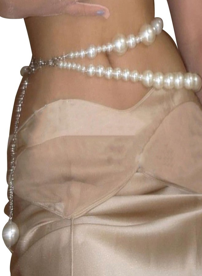 WFik Sexy Double Layered Pearl Waist Chain Belt for Women Summer Bikini Beads Belly Body Chain Festival Rave Pearl Belly Belt Body Jewelry Accessories (White) - Image 3