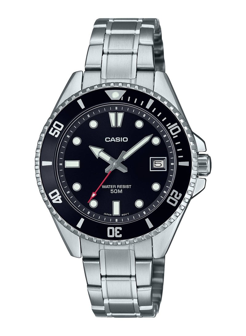 CASIO ساعة نسائية بمينا سوداء وسوار من الستانلس ستيل MDV-10D-1A1VDF - Image 1