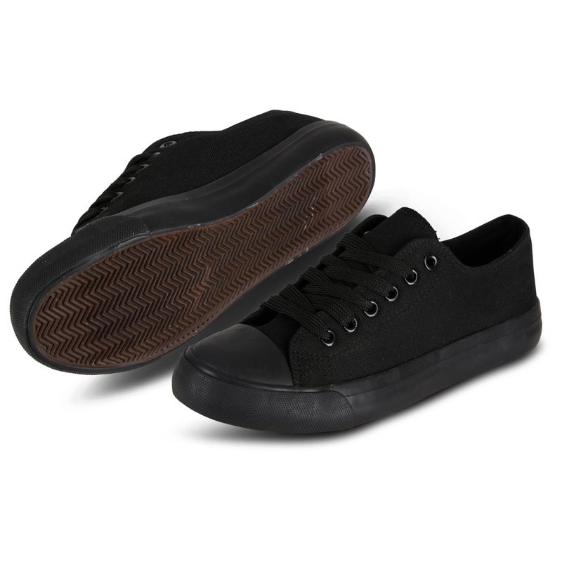 hello basics All Black Canvas Shoes for Women Casual Low Top Sneakers Fashion Black Tennis Shoes for Women, All Black, Size 11 - Image 1