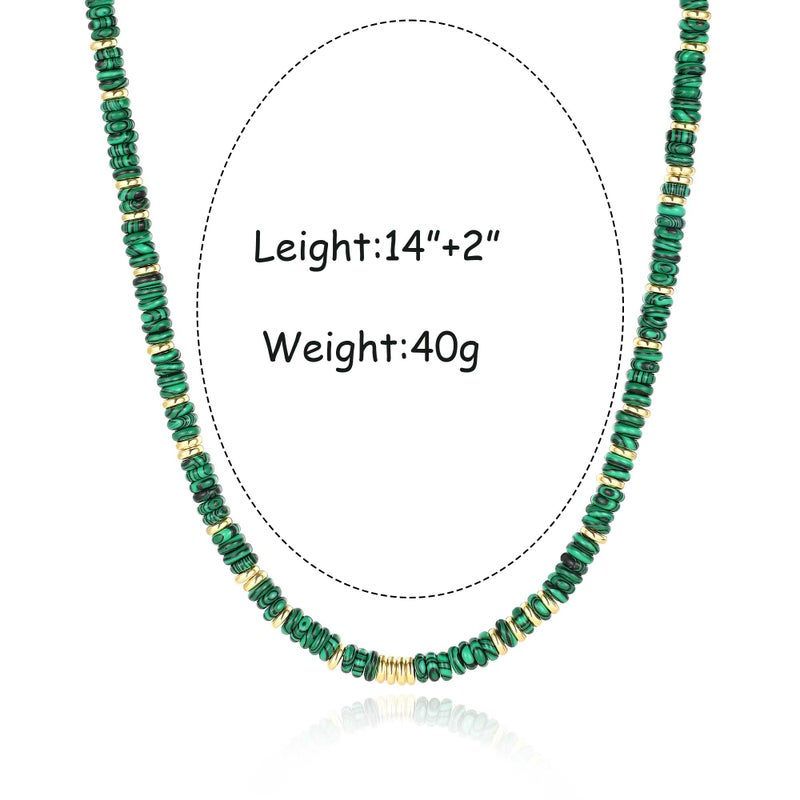 chorfla Beaded Gemstone Necklaces for Women, Bohemian Colored Choker Natural Stone Bead Decoration Summer Beach Handmade Jewelry Necklace (malachite) - Image 3
