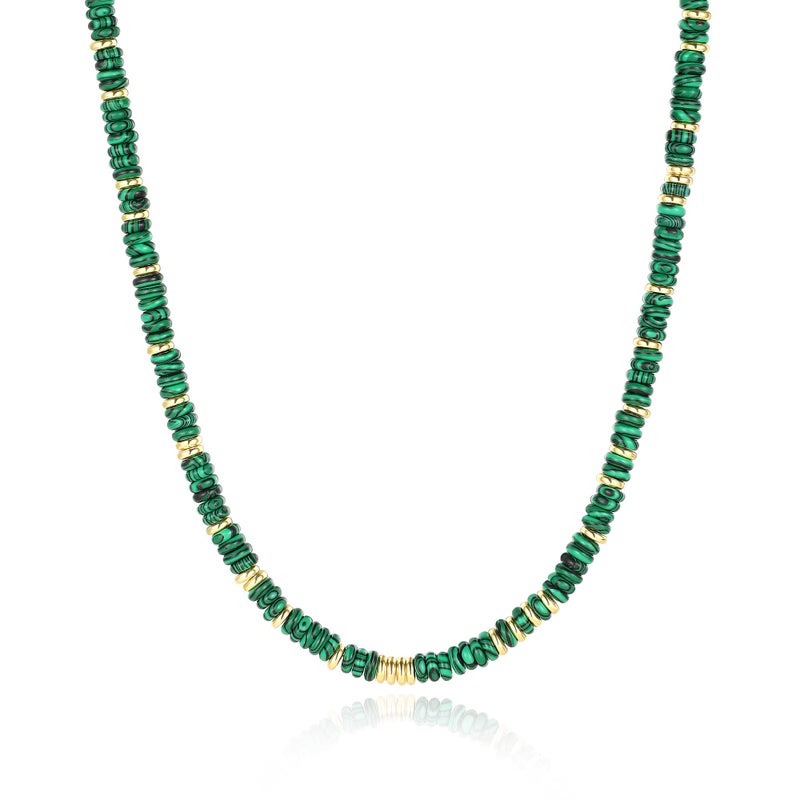 chorfla Beaded Gemstone Necklaces for Women, Bohemian Colored Choker Natural Stone Bead Decoration Summer Beach Handmade Jewelry Necklace (malachite) - Image 1