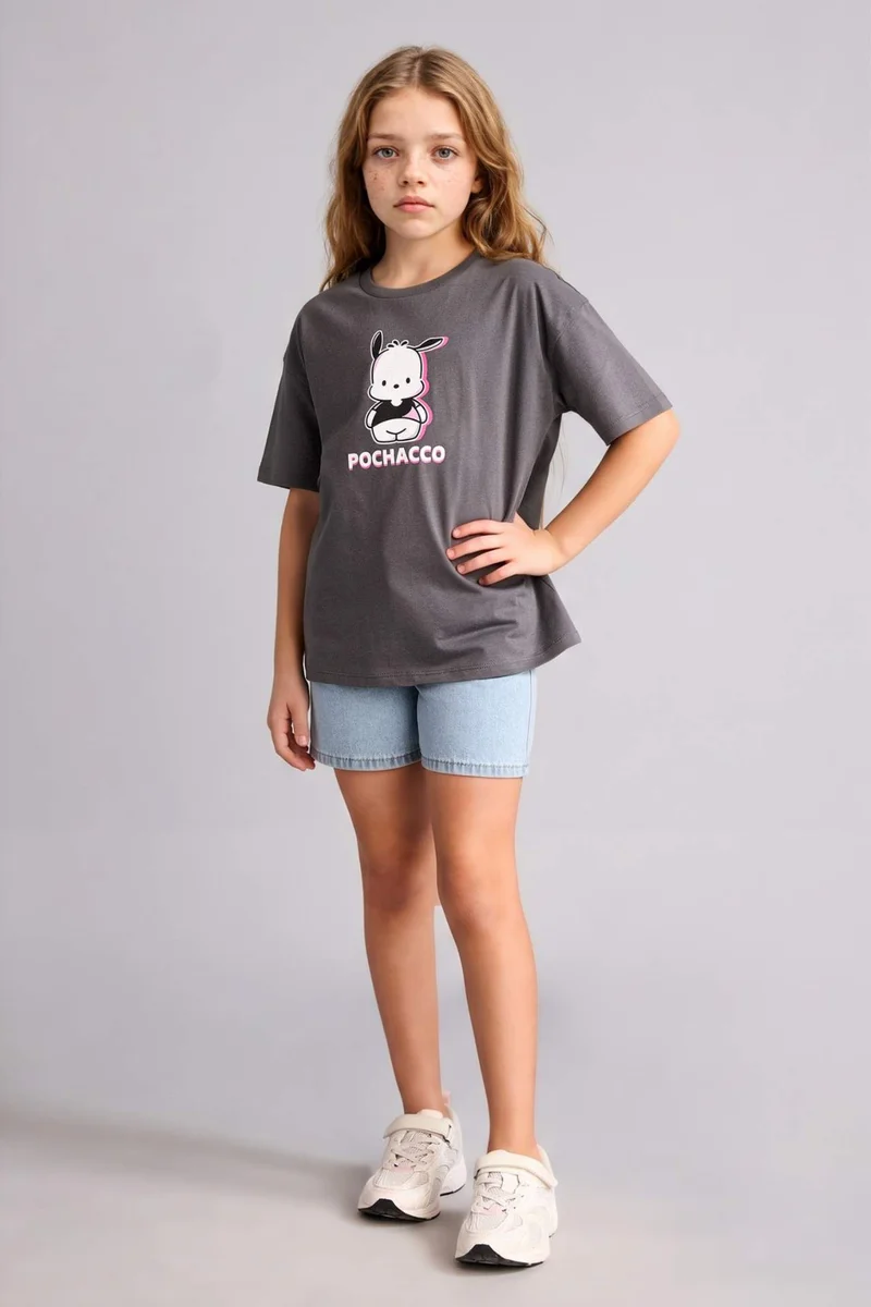 DeFacto Girl Oversize Fit Pochacco Print Short Sleeve T-Shirt